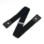 Black no-buckle belt variant with snap-fastened loops and sliding adjuster