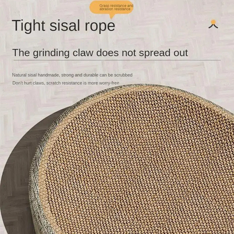 Close-up of the scratcher bed's woven surface; source graphic describes sisal construction