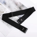 Black belt laid flat, showing the adjustable band and snap-fastened end loops