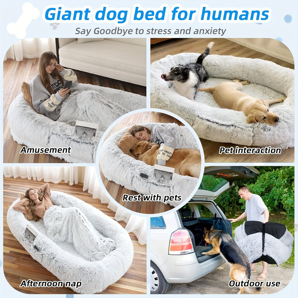 Ultra soft faux fur human dog bed detail