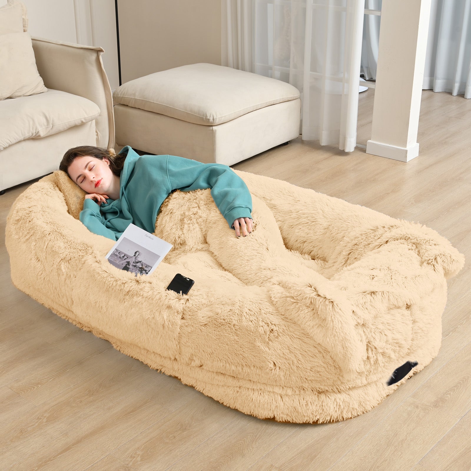 Washable removable cover human dog bed