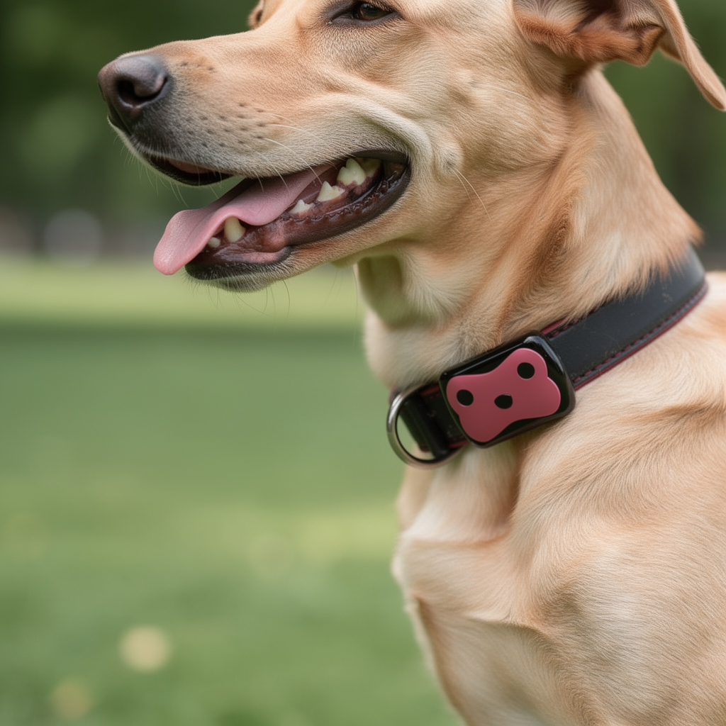 GPS tracker on dog collar outdoors