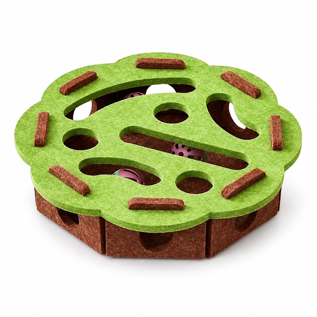 Felt Cat Puzzle Toy Box — Green Round on a white background
